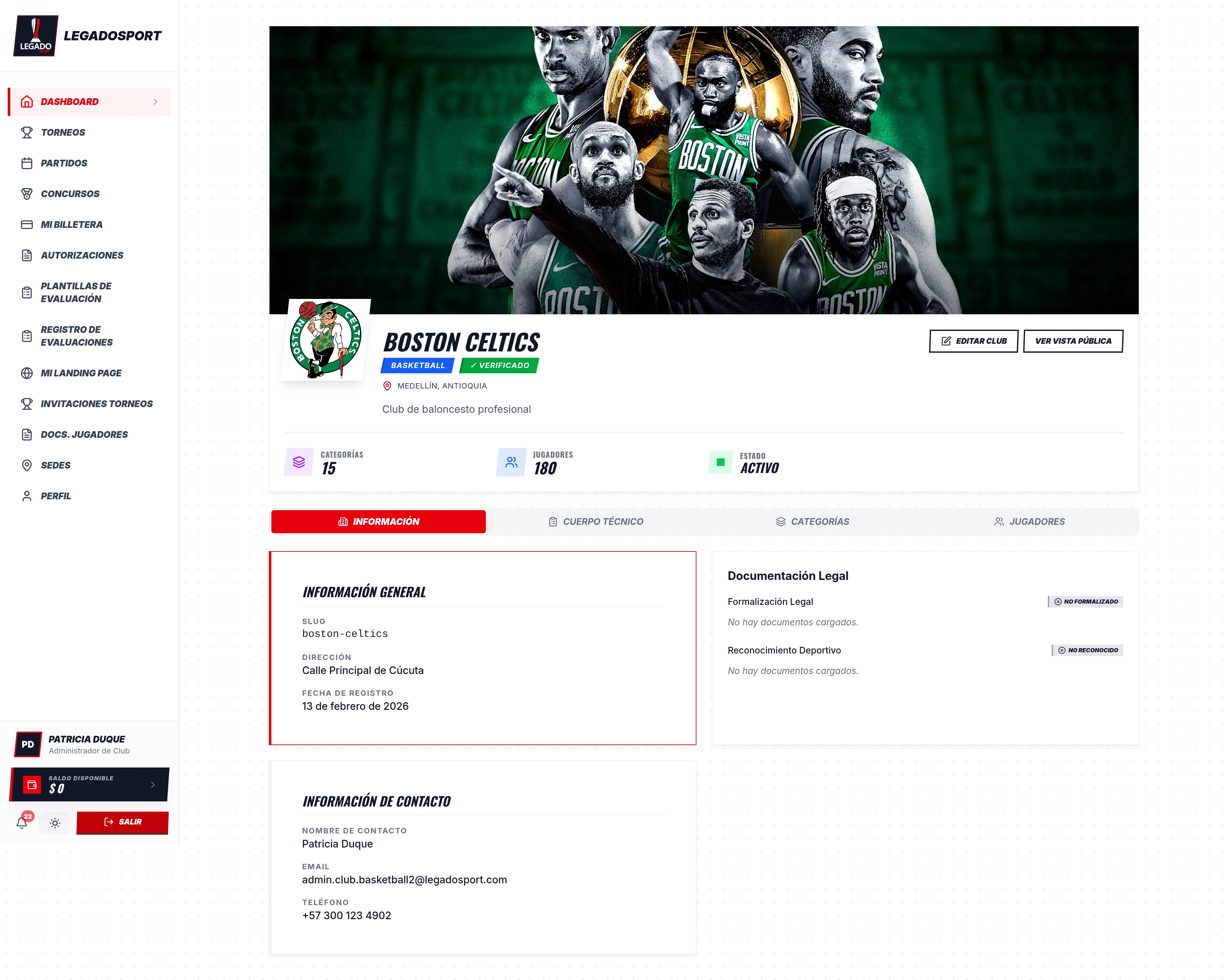 Panel de Clubes LegadoSport