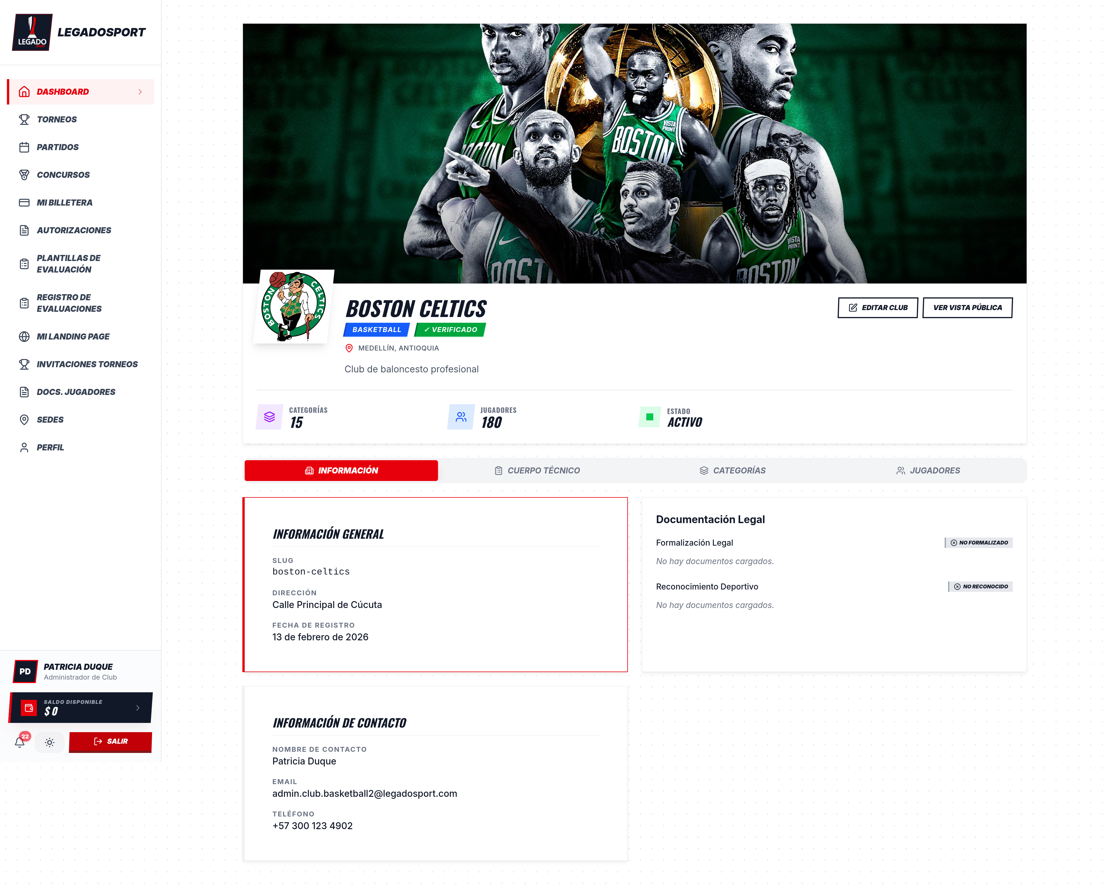 Panel de Clubes LegadoSport